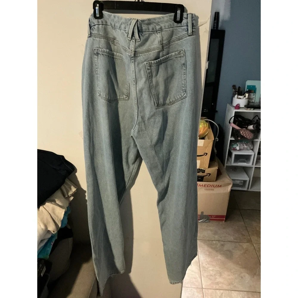 Good American Good 90s Distressed Mid Rise Straight Leg Jeans Light Blue 14/32 - Picture 3 of 3